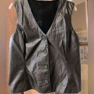 Ladies Black Leather front vest with sweater back